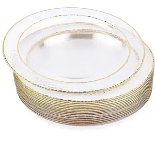 MATANA 100 Premium Dessertteller mit Goldrand, Hartplastik Teller Gold, 19cm - Plastikteller Mehrweg, Kunststoffteller, Partyteller für Hochzeiten, Geburtstage, Partys - Elegantes Party Teller