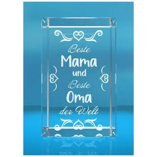 Dekofigur 3D Glasquader I Beste Mama und beste Oma der Welt mit Herztribal I, Hochwertige Geschenkbox, Made in Germany, Familienbetrieb