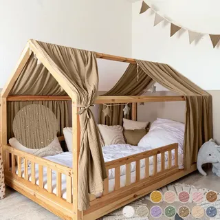 lilimaus Musselin Hausbett Himmel für Kinderzimmer mit Gold Applikation - Beige