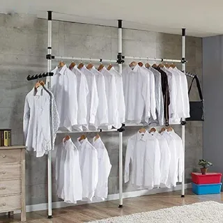 Kleiderständer mit verstellbarer Höhe 160-320 cm - 3/4 Stangen - Stabile Konstruktion - Weiß