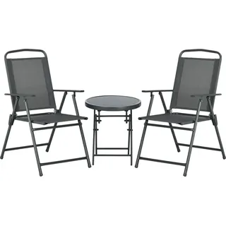 Outsunny Bistro-Set 3-teilig aus Metall Wetterfest Gartenmöbel Set mit Glastisch Gartenstühlen Outdoor Balkonmöbel Set Sitzgruppe