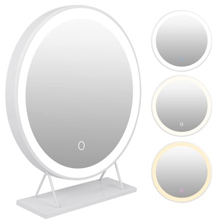 XUANYU Groß Runde Schminkspiegel mit Beleuchtung mit Metallrahmen Beweglich Tischspiegel Standspiegel, Eine Vielzahl von Spezifikationen (Weiß, 3 Dimmbaren Licht, 50cm)