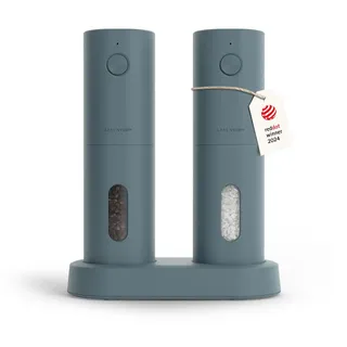 LARS NYSØM Salz und Pfeffermühlen Elektrisch Set I Keramikmahlwerk fein bis grob I USB Wiederaufladbar mit Ladestation I Automatische Salz und Pfefferstreuer I Gewürzmühlen Set (Stone Blue)