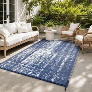 Treeboy Outdoor Teppich Wetterfest Camping Teppich Terrasse für Balkon | Teppich Outdoor 120 x 180 cm für Balkon Terrasse Wasserfest Kunststoff teppich UV-beständig Leicht Blau & Weiß
