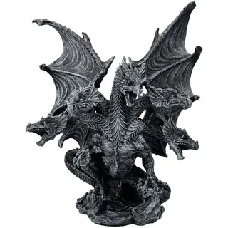 Figuren Shop GmbH Drachenfigur Gothic schwarz 23 cm - Dark Hydra fünfköpfig - Statue Deko Figur Drache Dragon