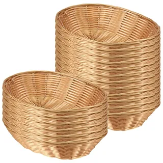 FUNSUEI 18er Set Brotkorb Oval Kunststoff, Brötchenkorb Brotkörbchen aus Plastik, 23 x 15 x 6,5cm Brot Aufbewahrungskorb Flechtkorb Körbchen Oval