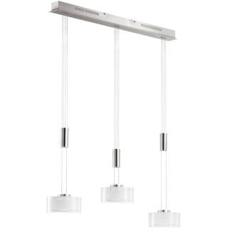 Fischer & Honsel LED-Pendelleuchte LAVIN, 100 x 160 cm - 3-flammig - Nickelfarben - Weiß - Metall - Opalglas - höhenverstellbar