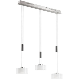 Fischer & Honsel LED-Pendelleuchte LAVIN, 100 x 160 cm - 3-flammig - Nickelfarben - Weiß - Metall - Opalglas - höhenverstellbar