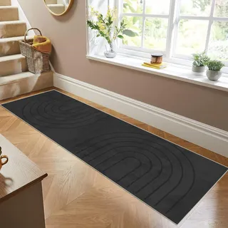 Siunwdiy Teppich Läufer Flur rutschfest Küchenläufer Waschbar Einfarbig Modernes Muster 90x180cm Schwarz Korridor Teppichläufer Lang Küchenteppich Für Schlafzimmer Teppichläufer Meterware Anpassbar