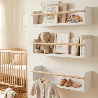 ZICOTO Dekorative Bücherregale für Kinder – Schönes Set mit 3 schwebenden Regalen zur Wandmontage, verschönern jedes Kinderzimmer – einfach zu installierender Hängeorganizer für Ihr Baby-Jungen- oder