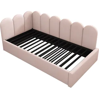 Polster-Daybett mit Ausziehbett, 2-in-1 Schlafsofa mit Samtbezug und Lattenrost, ohne Matratze, Hauptbett 90x200 cm / Ausziehbett 90x190 cm, Rosa