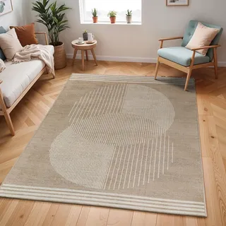 Livabliss Mombasa Wohnzimmer Boho, großer Schlafzimmer 120x170 cm ,Esszimmer mit geometrischem Muster, Skandinavischer Wohnzimmer modern in Braun und Beige
