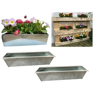 Hossi's Wholesale Blumenkasten 2er Set Zink Paletten Blumenkästen - Einsatz 38cm groß Silber Metall silberfarben