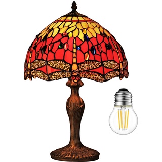 Kinbolas Tischlampe Tiffany-Stil 12 zoll Leichtlibelle Buntglas Lampenschirme Vintage Schreibtischlampe Nachttischlampe Schlafzimmer Wohnzimmer Büro Lesen Antik Art Deco