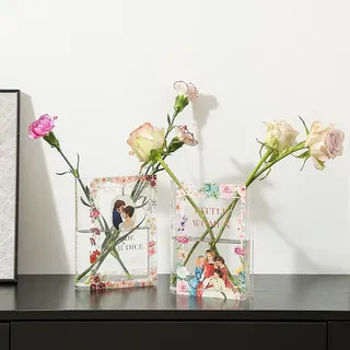 PORPAN Buchvase, Acryl, für Blumen, Klare, Moderne, Dekorative Vase, für Wohnzimmer, Badezimmer, Büro, Regal, 2 Stück