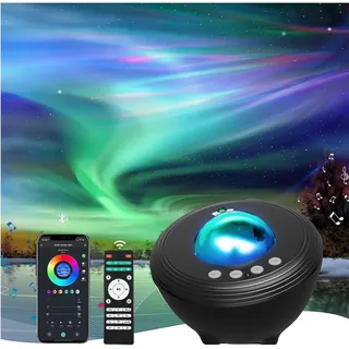 Sternenhimmel Projektor, WIFI Aurora Galaxy Sternenprojektor Lampe RGB Dimming mit Bluetooth 5.0 Lautsprecher, IR-Fernbedienung, Smart APP, Sprachsteuerung, Timer, Nachtlicht mit 8 weißen Geräuschen