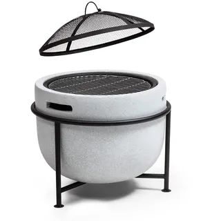 Blumfeldt Feuerschale, Tragbare Feuerstelle Outdoor, Feuerschalen für den Garten, Terrasse & Camping, Feuerschale mit Grillrost & Holzlagerfach, Sichere Stahlschale, Feuerstelle 52 x 46 x 52 cm