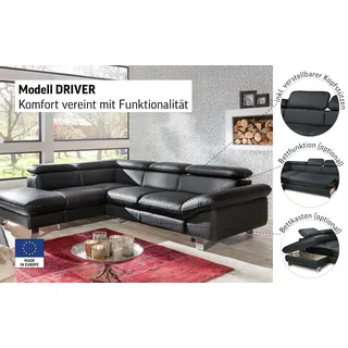Cotta Ecksofa COTTA "Driver L-Form" Sofas Gr. B/H/T: 268 cm x 73 cm x 214 cm, Kunstleder SOFTLUX, Ottomane links, mit Kopfteilverstellung-ohne Bettfunktion & Bettkasten weiß (altweiß) mit Kopfteilverstellung, wahlweise Bettfunktion