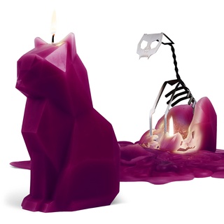 PyroPet Kerze - überraschende Tierkerze mit Skelett, Katze »Kisa« Burgundy/Lila