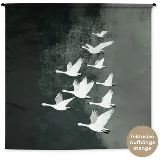 MuchoWow Wandteppich Vogel - Japandi - Grün, Quadratisch, Höhe: 3 mm, Wandteppich xxl, Kleid Wanddeko, 180x180 cm grün Quadratisch | 180 cm x 180 cm x 3 mm