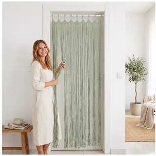 Cozyor Türvorhang Makramee Vorhang Boho 100x200 cm für Tür, Fenster, Balkon & Wohnwagen (1 St), Schlaufen, 100% Baumwolle, Makrameegardine Wandteppich Wandbehang Raumtrenner handgemacht grün