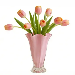 Timasser Blumenvase Glas 23CM Vase Rosa Tulpenvase Hyazinthenglas Ribbed Sockel Hydroponic Vasen Durchsichtig Kleine Vasen für Tischdeko Bei Hochzeiten & Partys Frühlingsdeko (C)