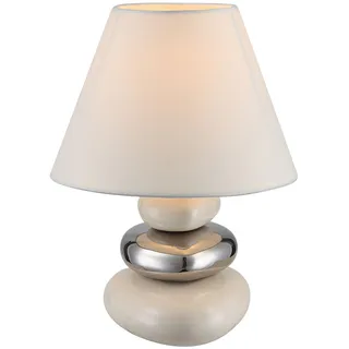 Tischleuchte Keramik beige Wohnzimmerlampe Tischlampe Nachttischlampe Keramik, Textil chrom, Fernbedienung dimmbar, 1x RGB LED 9W 806Lm, DxH 18x24 cm