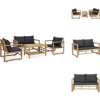 vidaXL 4-tlg. Garten-Lounge-Set mit Auflagen Bambus - Gartenmöbel-Sets - Grau