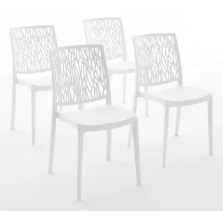 RATTATAN 4er-Set stapelbare Stühle aus Polypropylen mit Glasfasern für Außenbereich und Garten, Bar und Restaurant, Küche modernes Design - LISA - Weiß