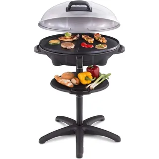Cloer 6789 Barbecue-Grill, Outdoor Standgrill mit integriertem Thermometer, Antihaftbeschichtung, 2400 Watt, Grillfläche: 38,5 x 52,5 cm, platzspa... - Schwarz/Silber