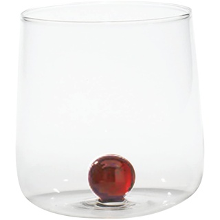 Zafferano Bilia - Handgemachtes Transparent Glas, Handmade Borosilikatglas Becher, Verziert mit bunter Glaskugel im Inneren, Kapazität 44 cl, Durchmesser 88 mm, 6 Stück - Bernstein