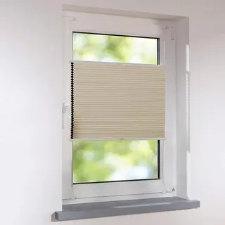 Sonnenschutz-HH - Plissee Duett Wabenplissee Universal verspannt 115 x 140 cm - Farbe Creme - Thermo Verdunkelung zum Schrauben oder Klemmen - inkl. Klemmträger für Fenster und Türen