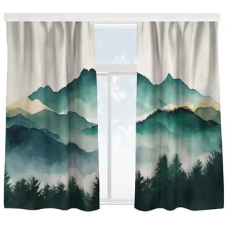Bilderdepot24 Vorhang Gardine Natur Modern Aquarellierte Berglandschaft Türvorhang, Multifunktionsband (2 St), blickdicht, Samt, Schiebegardinen Jugendzimmer Küche Schlafzimmer Schiebevorhang grün 130 cm x 250 cm