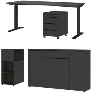 GERMANIA Büromöbel-Set Mailand, (4-St), inkl. Schreibtisch, Rollcontainer, Raumteiler und Sideboard grau