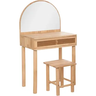 Atmosphera - Kinderfrisiertisch und -hocker - Gummibaumholz und Glas - Beige