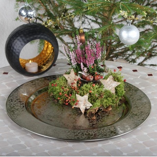albena shop orientalisches Tablett ELIM Ø 50cm silber | dekorativer Metallteller rund für Adventskranz oder Kerzen
