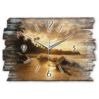 Kreative Feder Wanduhr Design-Wanduhr „Beach“ aus Holz im Shabby Style Design (ohne Ticken; flüsterleises Uhrwerk; außergewöhnlich, modern) braun