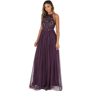Maya Deluxe Damen Abendkleid Pailletten Cocktailkleid Tüllkleid Kleid Nackenband Elegant Für Hochzeit Brautjungfernkleid Bridesmaid Dress, Berry, 34 EU