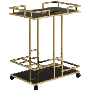 Wohnling Servierwagen Gold Glas Metall 67,5 cm Rollwagen Barwagen Flaschenhalte WL7.336, (67,5x83,5x43 cm Küchenwagen Glas Metall Rechteckig), Speisewagen mit Glasplatte, Teewagen auf Rollen goldfarben
