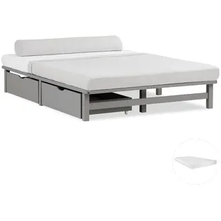 Homestyle4u Holzbett 140 x 200 cm Grau