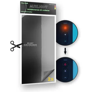 Auxlight LED Abdeckung,2 Blätter, Lichtdimmer Folie selbstklebend, Aufkleber für Elektronikgeräte, Home Office, Fernseher, Lichtwecker, Router, Rauchmelder abdunkeln (Zuschneidbar Schwarz 50-80%)