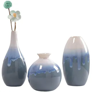 Keramik Vasen 3er-Set, Blumenvasen für Deko, Moderne Dekorative Vasenset Home Decor Aesthetic, Keramikvase für Blumen Pampasgras, Vasen für Wohnzimmer, Tisch, Bücherregal, Kaminsims, Büro (Blau)