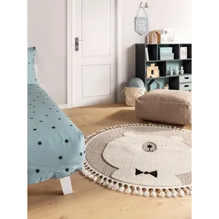 benuta Kinderteppich Momo, rund, Höhe: 11 mm, Kuscheliger Teppich fürs Kinderzimmer, Kinder-Motiv, Sanft, Weich weiß