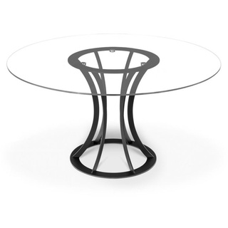 FURNIX Esszimmertisch TUELLY runder Tisch für Esszimmer Küche Schwarz-Glas