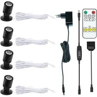 LED Spotlichter für den Innenbereich Schranklicht Bilderlichter Akzentlichter 1W 360° Schwenkbar Aluminium Mini led spot für Schrank, Flur, Galerien, Geschäfte, Schmuckschrank(Warmweiß-4 Stück)