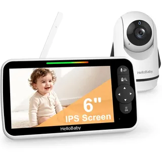 HelloBaby 6 Zoll Babyphone mit Kamera, Babyfon ohne WLAN mit 4000-mAh-Akku | Großes Display mit Kamera und Audio, ECO-Modus, Nachtsicht, Fernbedienbare PTZ-Kamera, Zwei-Wege-Kommunikation, Schlaflieder