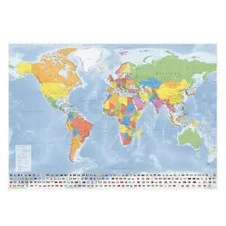 GeoMetro Weltkarte Deutsch, rahmenlos, Poster aus Papier, politische Karte, 140 x 100 cm