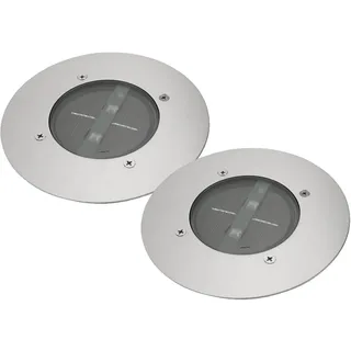 meineWunschleuchte Bodeneinbaustrahler Edelstahl Ø14cm 2er Set mit Bewegungsmelder und Dämmerungssensor silber