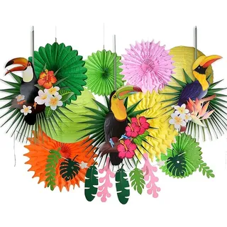 SUNBEAUTY Hawaii Party Deko Sommer Party Dekorationen Gartenparty Geburtstagsdeko Tropische Vogel Grün Blatt Girlande Papier Laternen für Tropische Sommer Beach Party Deko