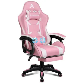 ALFORDSON Gaming-Stuhl mit Massage-Lendenkissen, X-Large, 5 Massagemodi, USB-Anschluss (1 St), Einziehbare Fußstütze, 90°-150° verstellbare Ruckenlehne , Ergonomisch rosa
